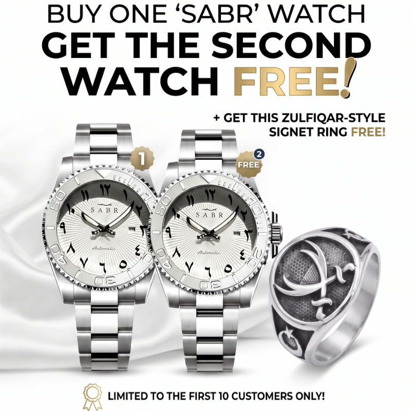 Sabr Arabic Dial Automatic Watch for Men – Eastern Arabic Numerals, White Dial, 41mm Stainless Steel | Khanjar Edition